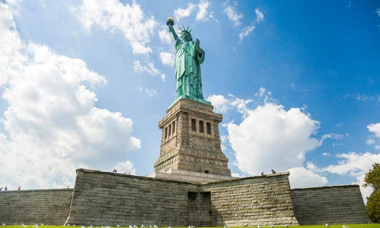 up close view of the statue of liberty pedestal