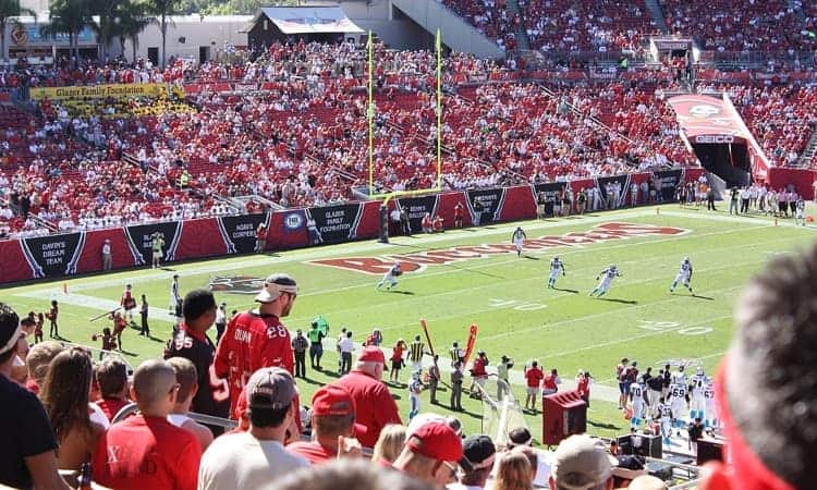 Fans cheering on the Tampa Bay Buccaneers