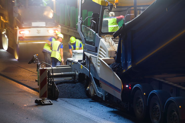 a roadwork construction team on the job