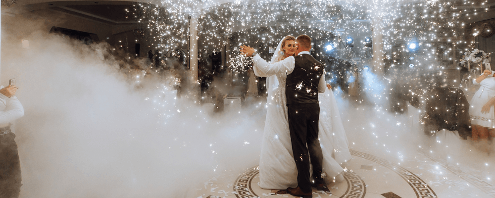 a bride and groom dancing