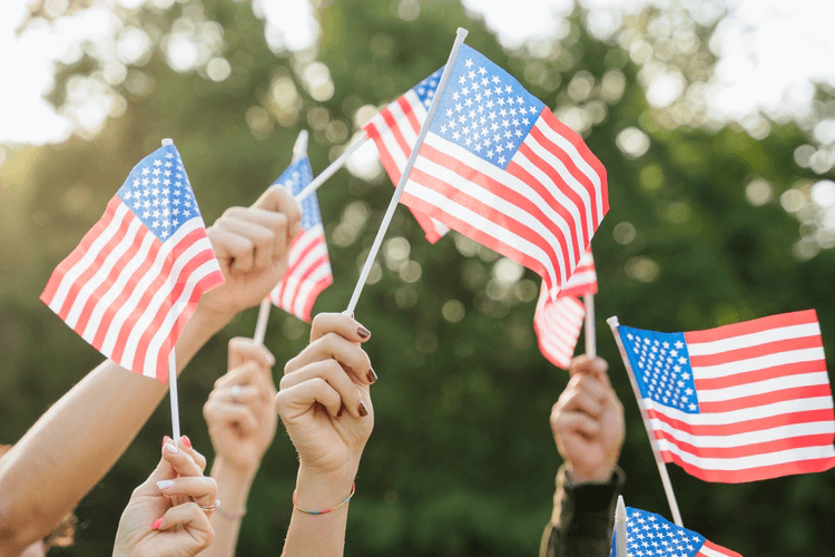 american flags waving