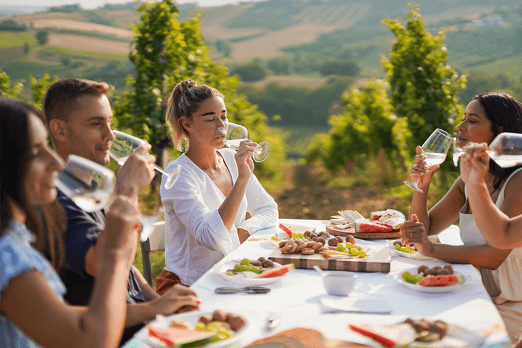 friends drinking at a winery