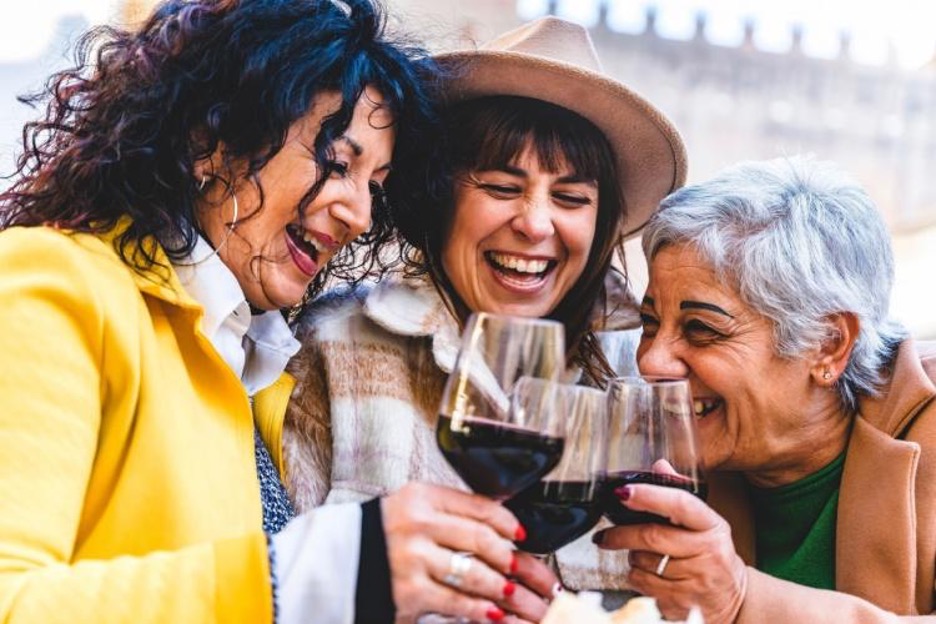 friends cheers their wine glasses and smile