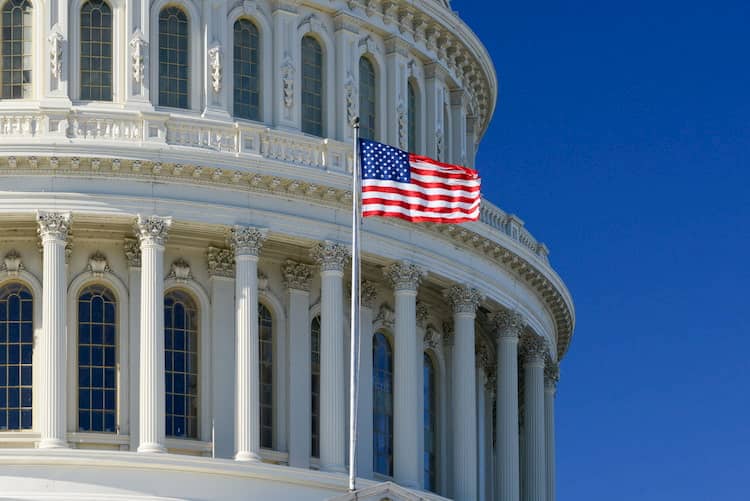 The American flag at the US Capitol in Washington DC