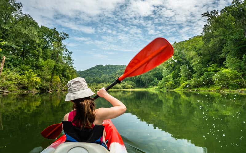 Girl Paddling on the Buffalo River Arkansas