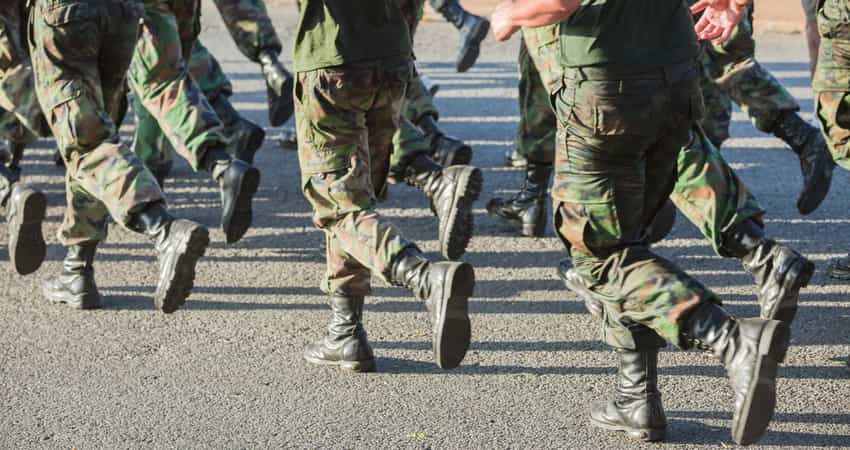 close up of soldiers boots running