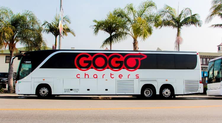A parked GOGO Charters bus