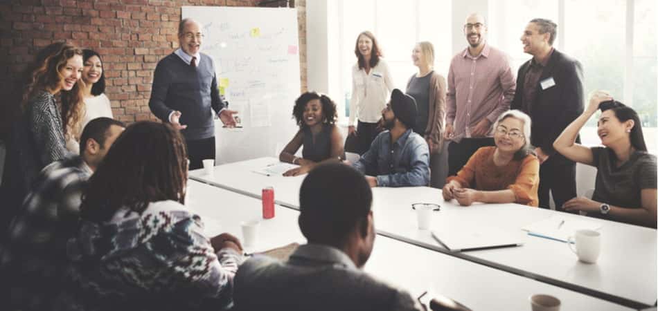 a diverse group of business people holding a meeting