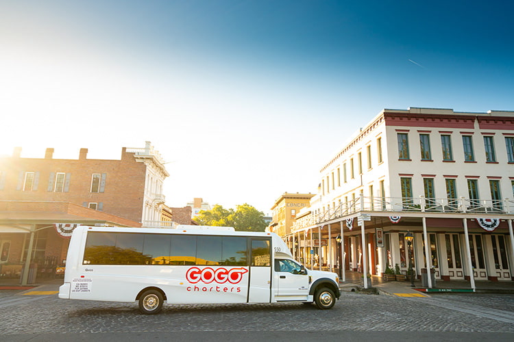 a private minibus with GOGO branding
