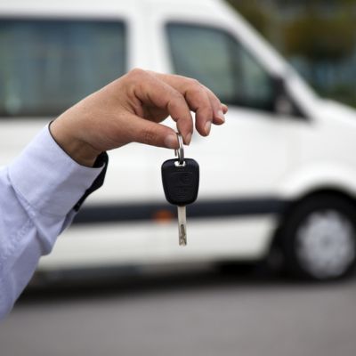 key to a parked charter bus